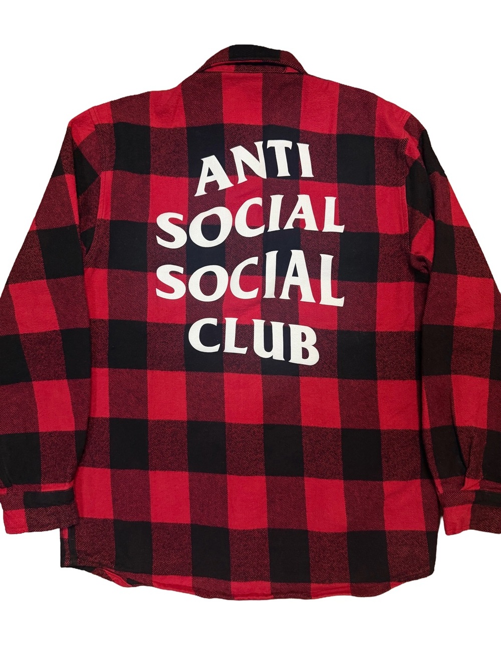 Anti Social Social Club Red Buffalo Plaid Button-Down Flannel Shirt Longsleeve